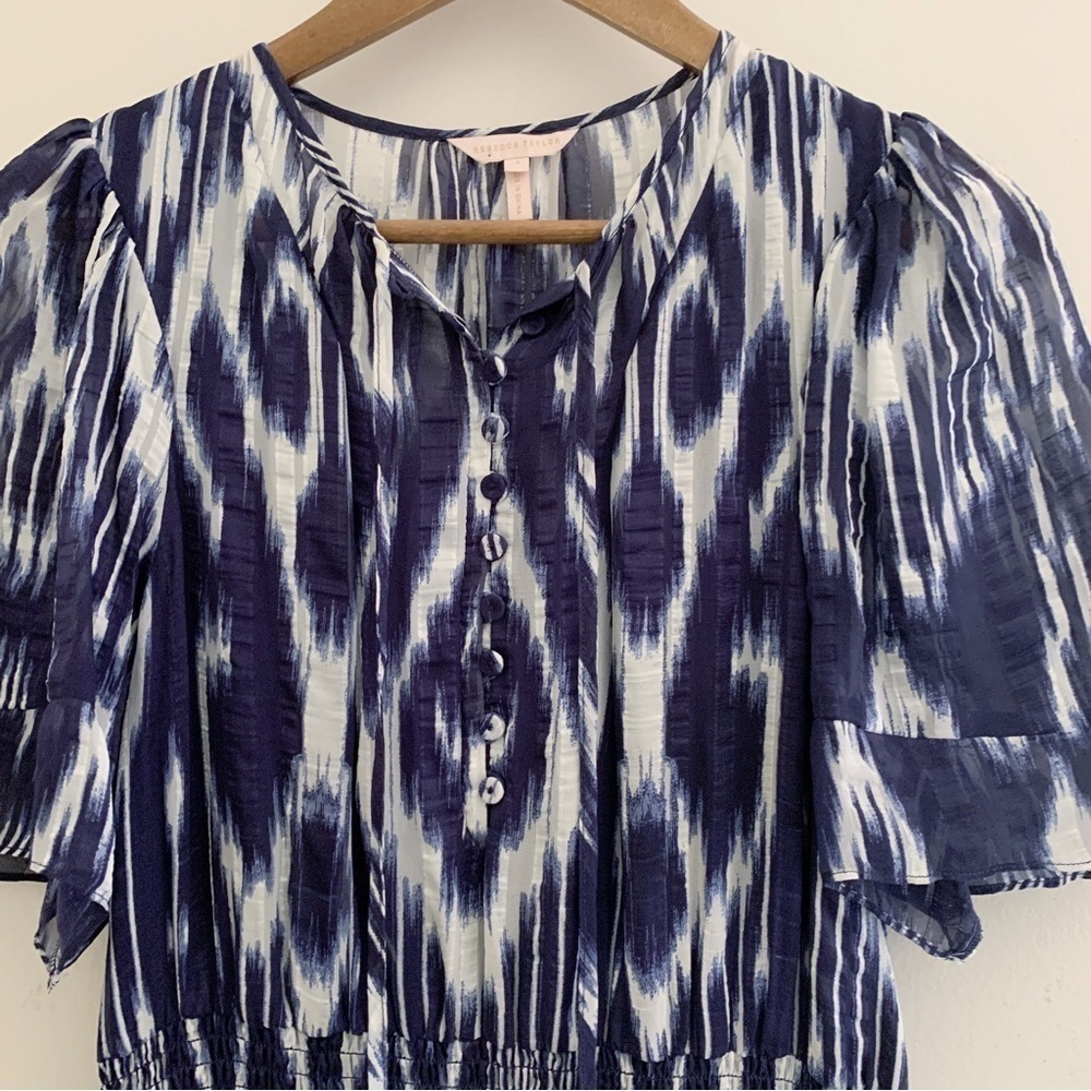 Rebecca Taylor Blue Ikat Silk Dress Sz 4 - Picture 3 of 10